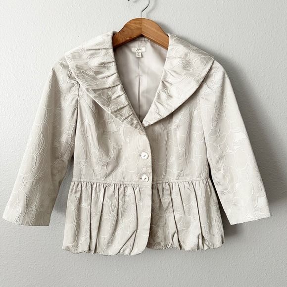 J. Jill Gray Silver Formal Floral Jacquard Ruffle Peplum Jacket Women's Size 6 - Picture 1 of 12